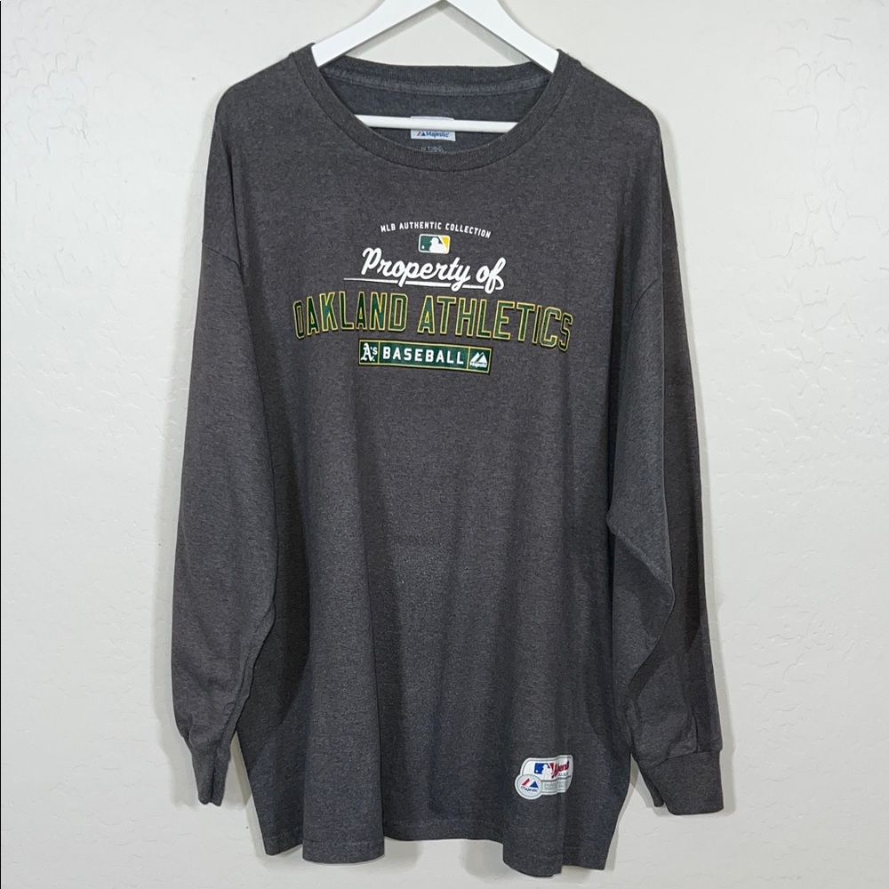 Majestic MLB Oakland Athletics Vintage Dark Gray Long Sleeve Shirt 2X